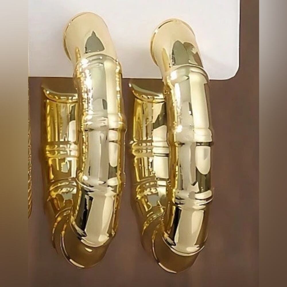 Gold Bamboo Chunky hoop earrings